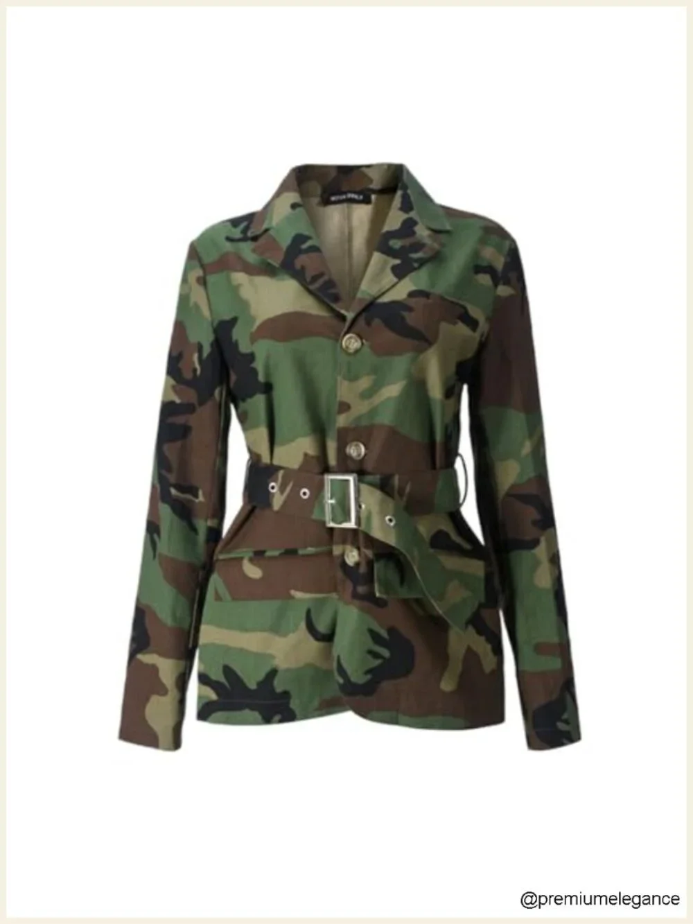 Women Oversized Camo Denim Blazer Jacket with Belt